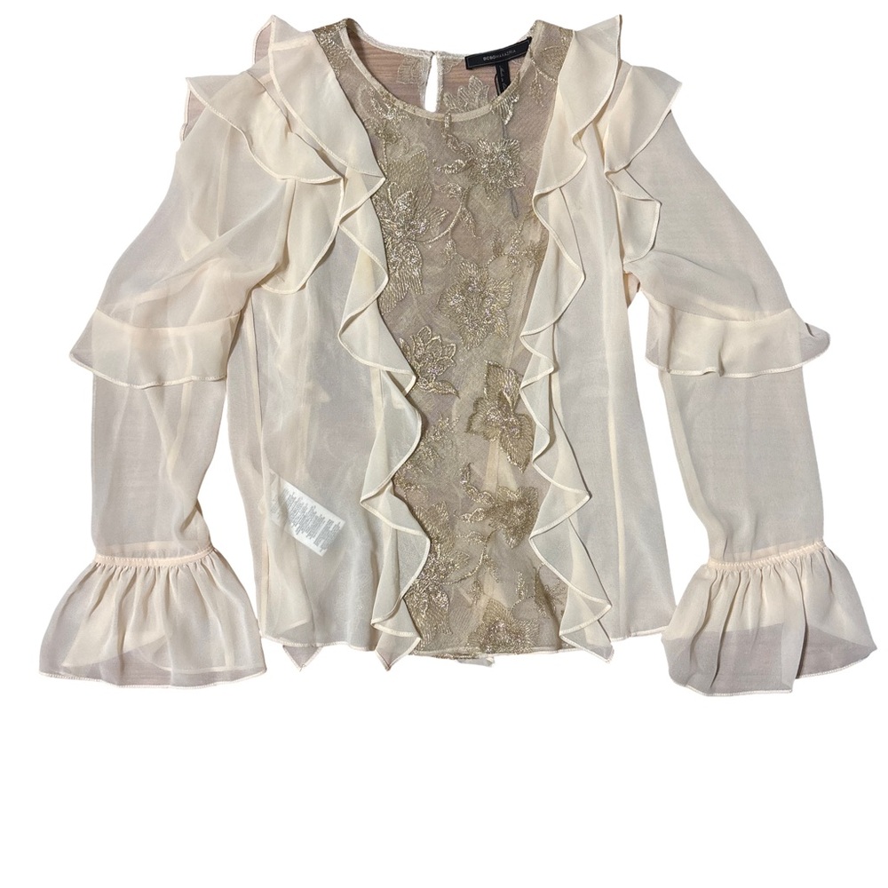 BCBGMaxAzria Cream Ruffle Blouse